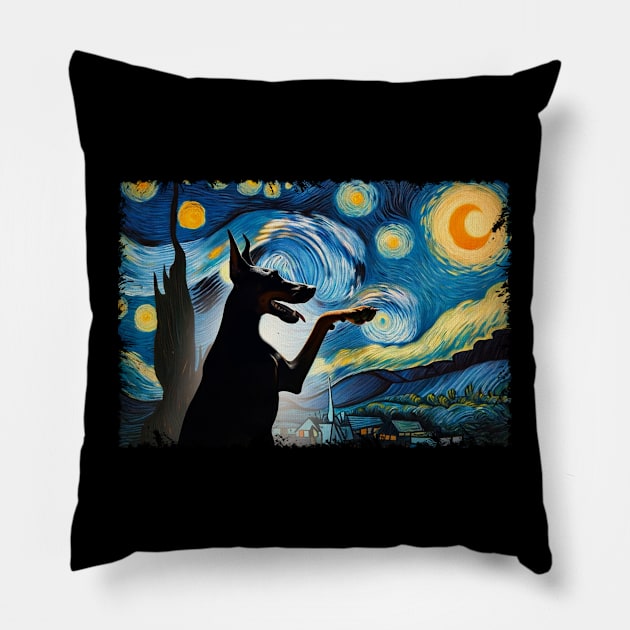 Doberman Pinscher Dog Starry Night Statement Tee for Dog Enthusiasts Pillow by Kleurplaten kind