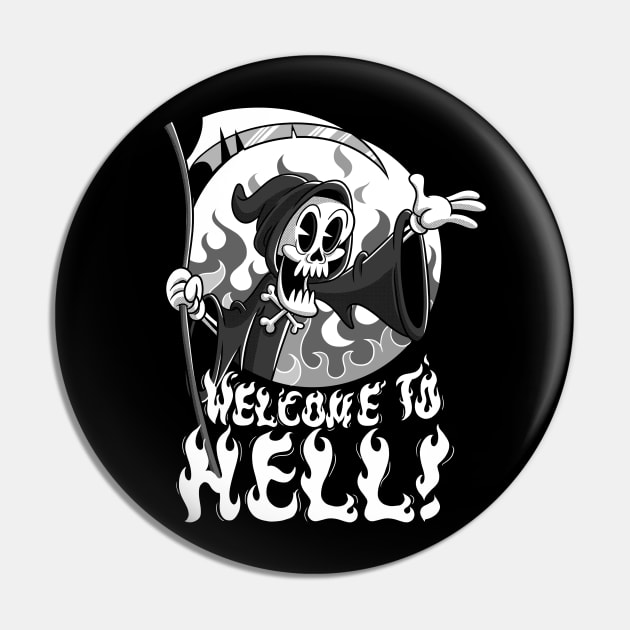 Vintage Grim Reaper Cartoon featuring Welcome to Hell Pin by Juandamurai