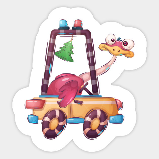 Funny ostrich driving a car cartoon concept - Ostrich Design - Sticker | TeePublic Funny ostrich driving a car cartoon concept - Ostrich Design - Sticker | TeePublic