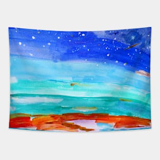 Blue Watercolor Space Tapestry