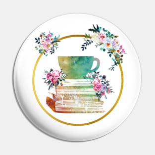 Cup of Tea with Books and flowers Pin