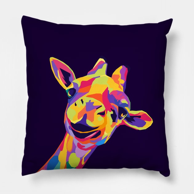 Giraffe Wpap Pop Art Pillow by Zet Art