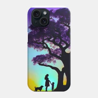 Surreal Aurora Sunset Jacaranda Mother Child and Dog Phone Case