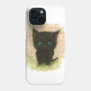 Black cat with blue eyes is sitting there Phone Case