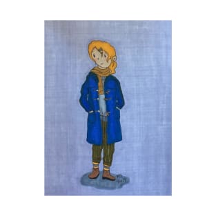 Girl In Blue Toggle Coat Cute Autumn Marker Illustration T-Shirt