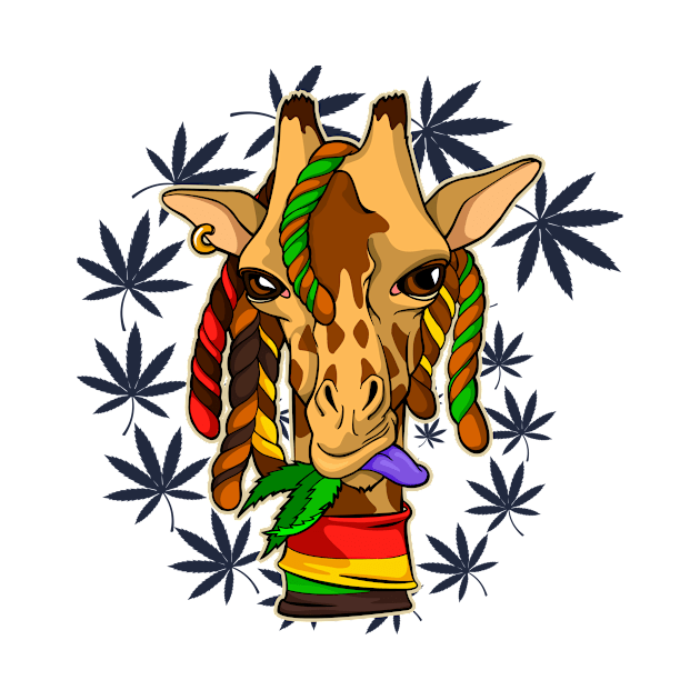 Funny Rastafarian Giraffe | Smoking funny cannabis leaves by MerchMadness