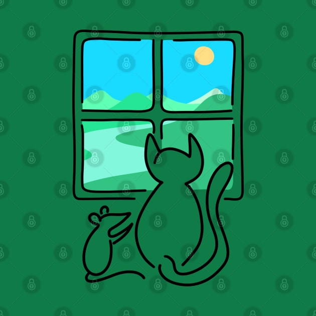 Cat and Mouse Window View BLACK OUTLINE by rocksandcolors