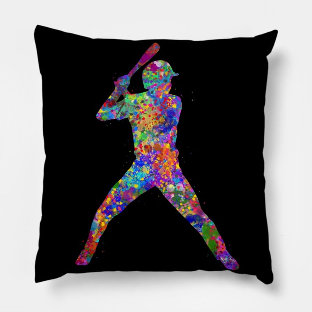 Baseball batting watercolor art Pillow by Yahya Art