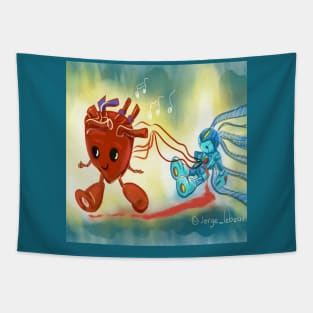 the heart and the robot in running love Tapestry