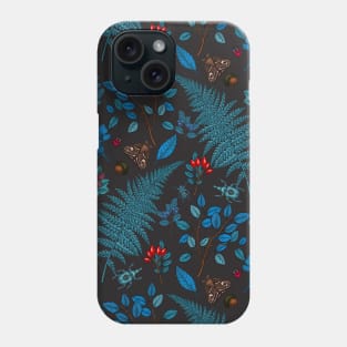 Forest berries, leaves and bugs in blue, red and graphite black Phone Case