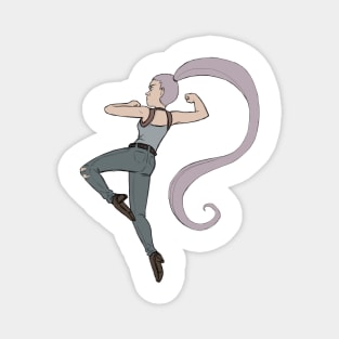 Jump Kick Battle Girl in Purple Magnet