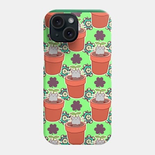 Cute Potted Cat Plant Clover Pattern Phone Case