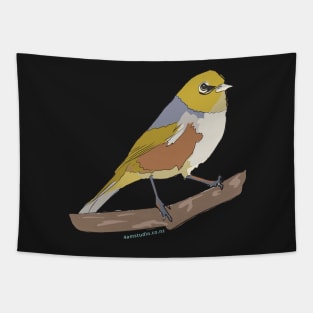 Hand Drawn New Zealand Waxeye Bird Tapestry