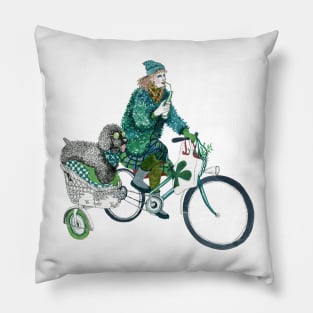 Girl with her poodle on tricycle Pillow