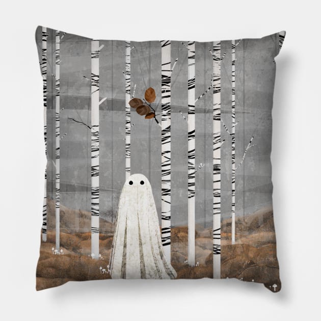 white mushrooms Pillow by KatherineBlowerDesigns