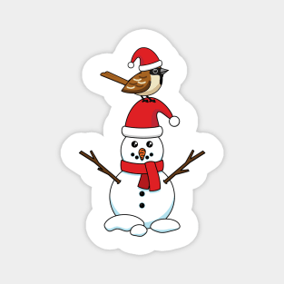 Cute Sparrow on Snowman Magnet