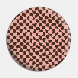 Warped Checkerboard, Pink and Brown Pin