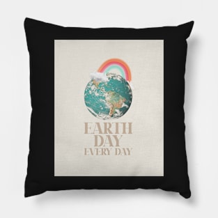 Earth day everyday, Earth planet and rainbow Pillow