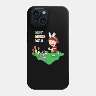 Happy easter's day, Bunny easter, Red hair girl get the easter egg from rabbit family, Rabbit easter family, Cute girl, Red hair girl, cute bunny, rabbit lover. Phone Case