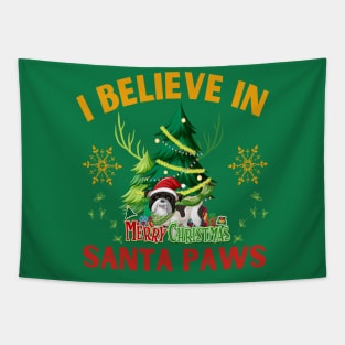 I believe in Santa Pawns funny dog puppy christmas tree vintage Tapestry