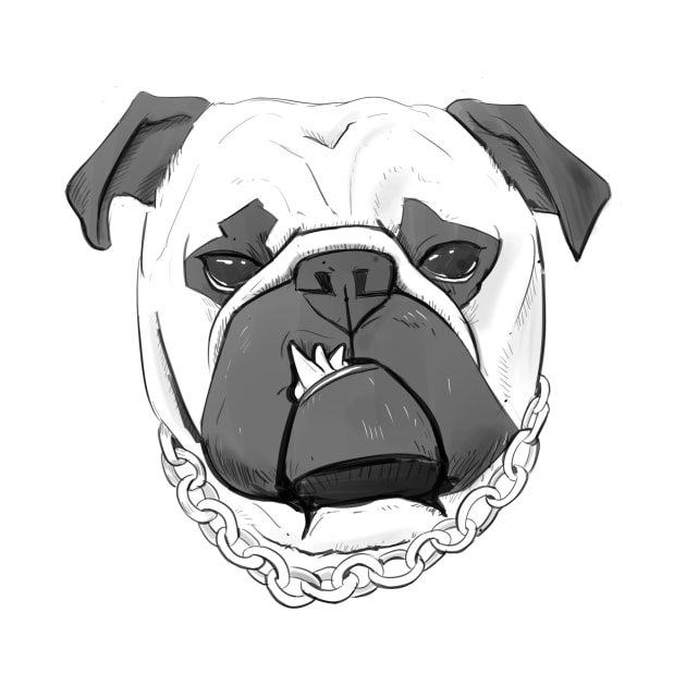 Cute Pug with Chain Necklace Drawing by SketchyAnimals