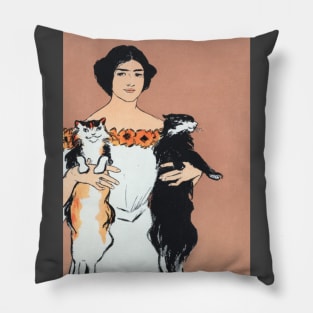 Woman And Cats Pillow