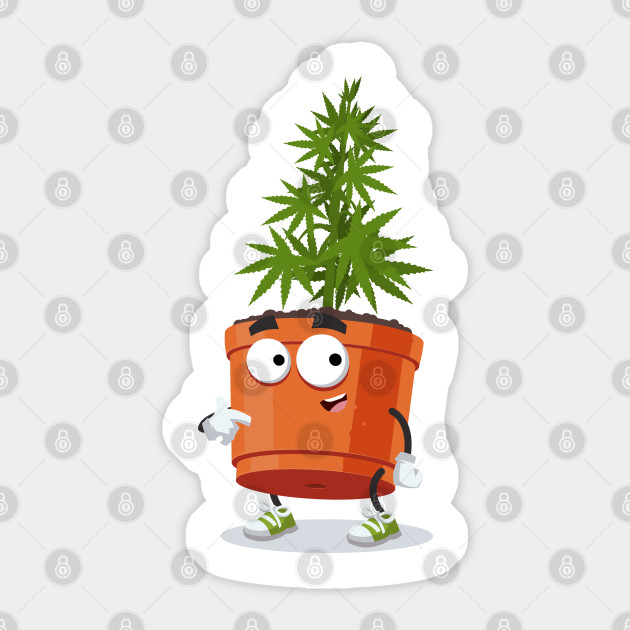 Cartoon Cannabis Marijuana Plant In A Pot Mascot Showing Himself Cannabis Marijuana Plant Sticker Teepublic Au