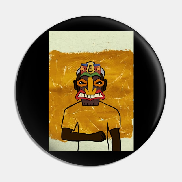 Expressionist Hawaiian Male Character with Dark Mask and Eyes Pin by Hashed Art