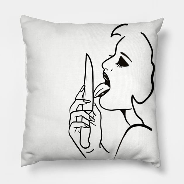 Girl with knife Pillow by OktInk