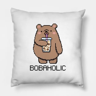 Bobaholic Pixel Bear Loves Boba Tea! Pillow