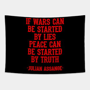 If wars can be started by lies, peace can be started by truth, quote. Free, save, don't extradite Assange. Justice for Assange. We stand with Assange. Hands off Julian. Journalism Tapestry