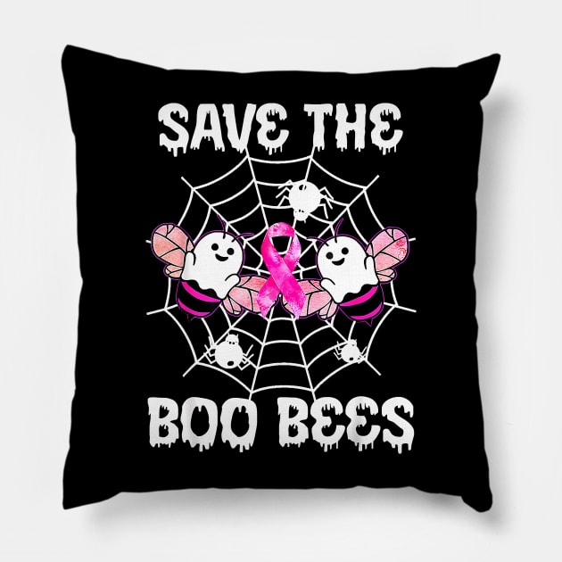 Save The Boo Bees Ghost Halloween Breast Cancer Awareness Pillow by everetto