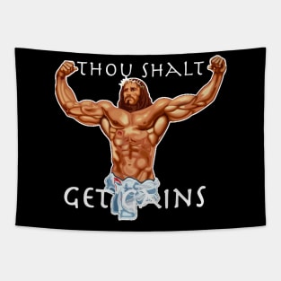 Thou Shalt Get Gains - Jesus Christ Muscular Tapestry