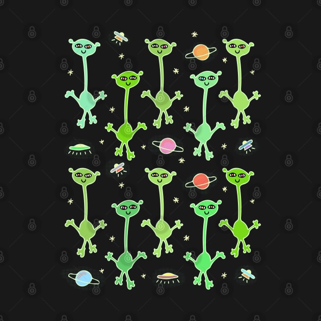 Cute Aliens in Space Pattern by Davey's Designs