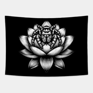 Jumping spider in lotus tattoo art Tapestry