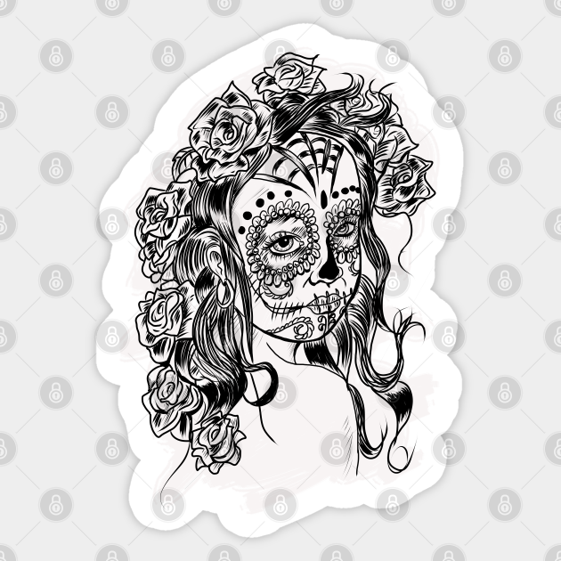 Sugar Skull - Day of The Dead Cartoon Girl - Day Of The Dead Sugar Skulls - Sticker | TeePublic Sugar Skull - Day of The Dead Cartoon Girl - Day Of The Dead Sugar Skulls - Sticker | TeePublic
