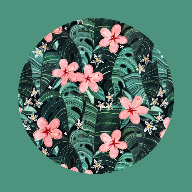 Midnight Tropical Garden - emerald green by micklyn