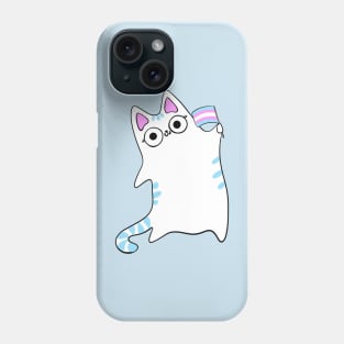 Trans Pride Flag Waving Purple Cat Queer LGBTQIA transgender Phone Case