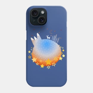 "Home Planet" in orange, blue, and white with a ring of yellow stars - a whimsical world Phone Case