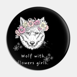 Wolf with flowers girls. Pin