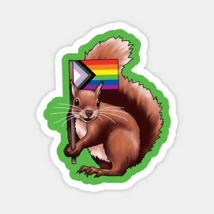 Squirrel with a Progress Pride Flag Magnet