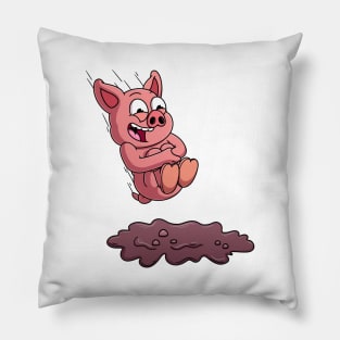 Pig Jumping In Mud Pillow