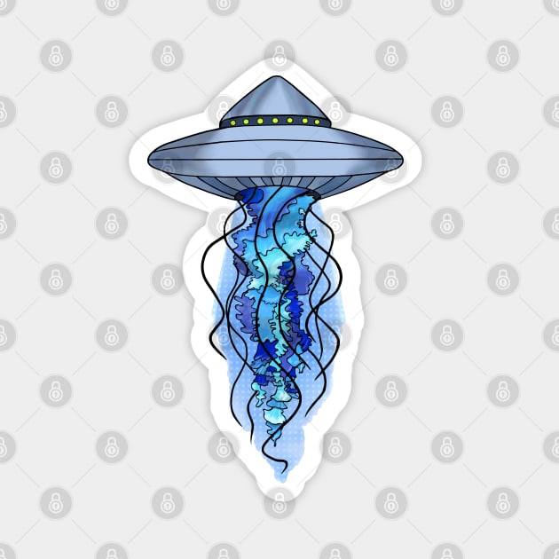 UFO Jellyfish - Blue Tailed Full Colour Magnet by Ciara Shortall Art