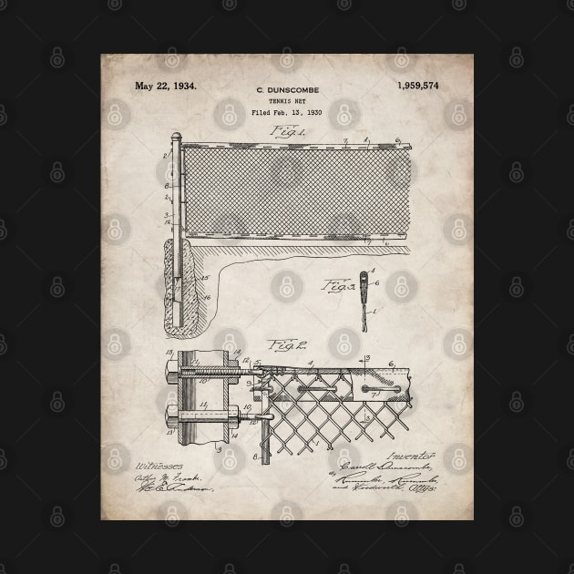 Tennis Net Patent - Tennis Lover Coach Instructor Art - Antique by patentpress