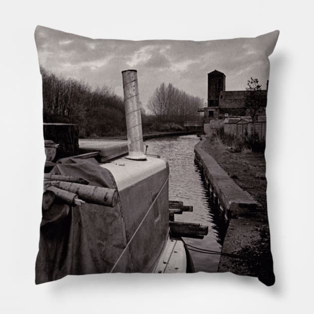 Narrow boat moored next to the canal - Stoke on Trent, UK Pillow by richflintphoto