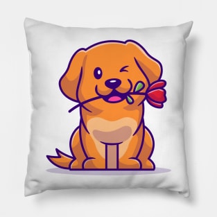 Cute Dog With Rose Pillow