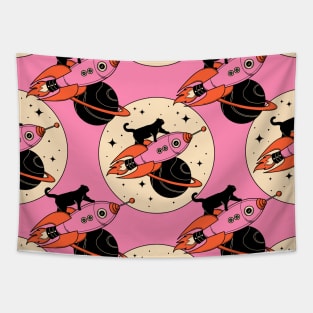 Space Walker Black Cat Pattern in pink Tapestry