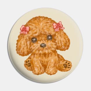 Toy poodle with a ribbon Pin