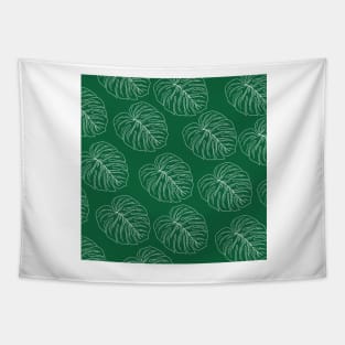 monstera tropical plant hawaii aloha print dark green and white Tapestry