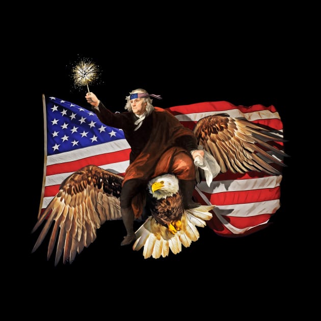 Ben Franklin Riding Eagle American Flag by HolidayoftheWeek